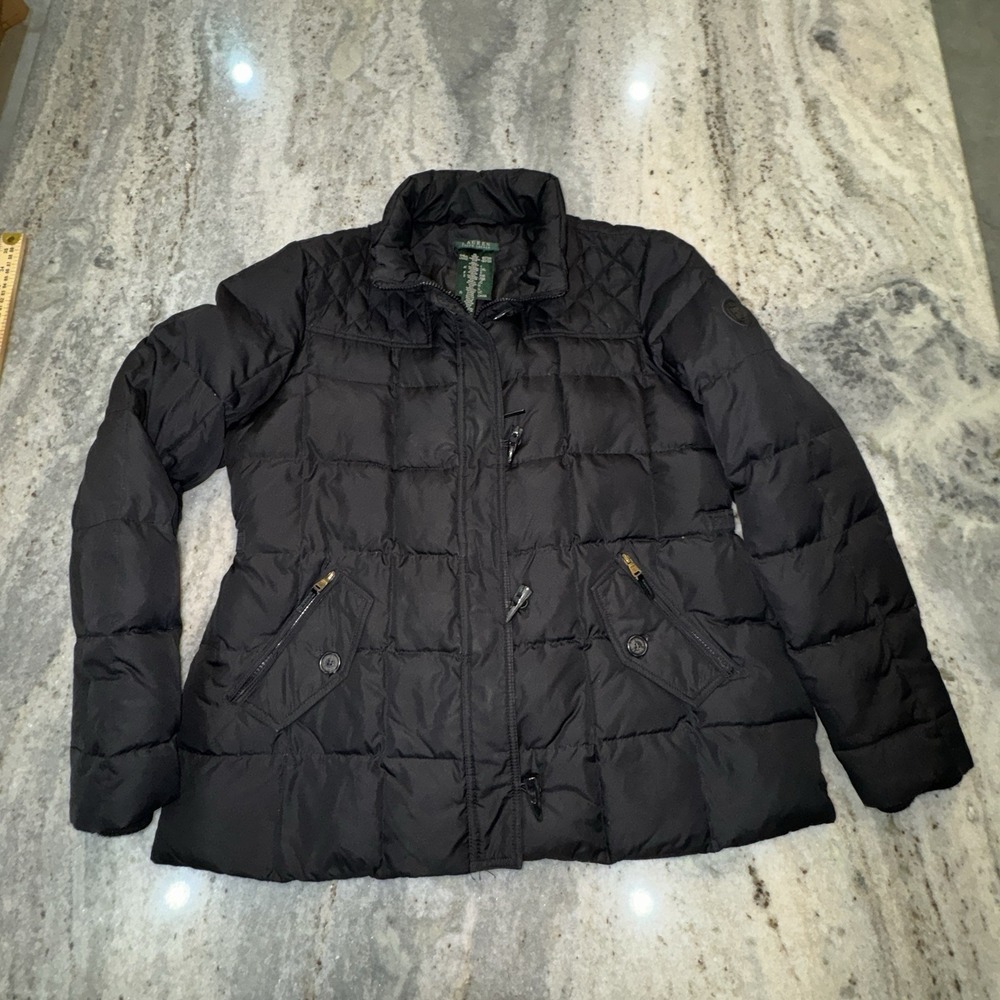 Lauren Ralph Lauren XL Down Filled Puffer Coat NO HOOD‎ Black Full Zip Quilted